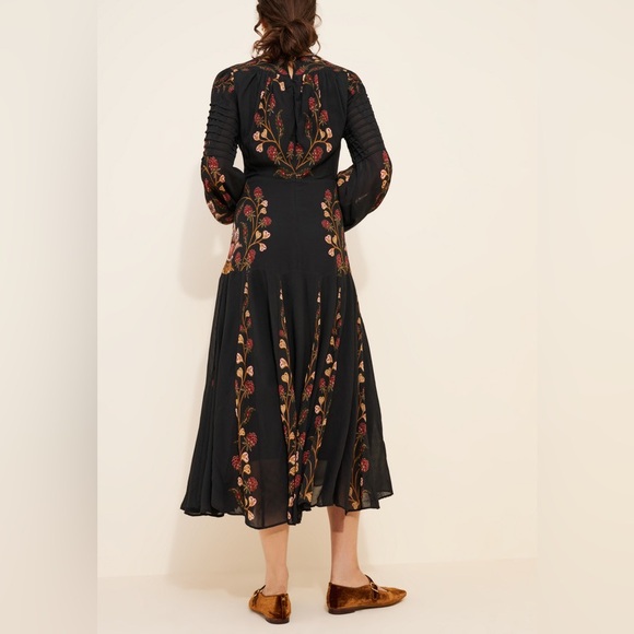 Farm Rio Black Berry Garden Long Sleeve Pleated Maxi Dress Size M - Picture 9 of 14